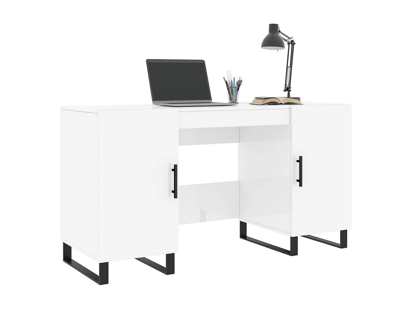 Bureau Blanc brillant 140x50x75 cm Bois d'ingénierie