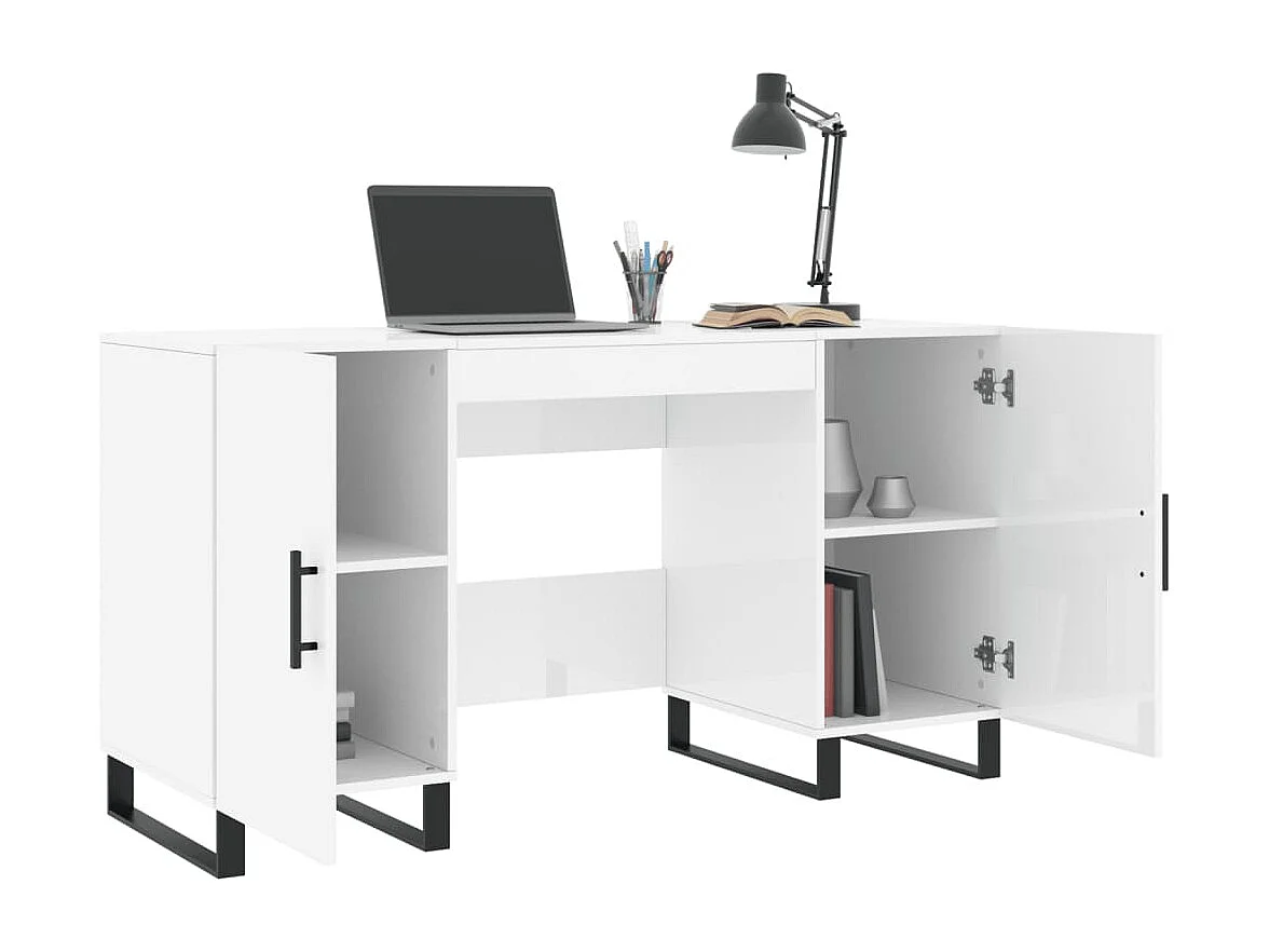 Bureau Blanc brillant 140x50x75 cm Bois d'ingénierie
