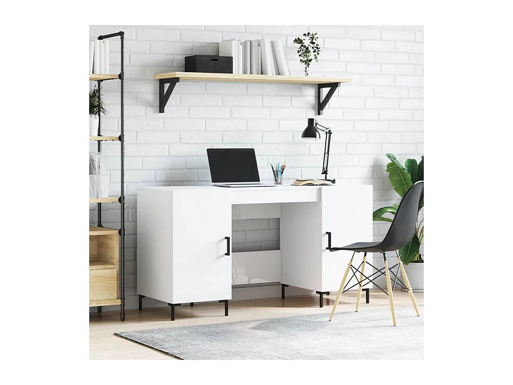 Bureau Blanc brillant 140x50x75 cm Bois d'ingénierie