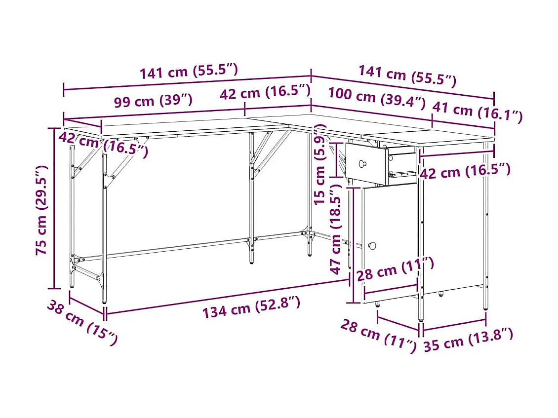 Schreibtisch Sonoma-Eiche 141x141x75 cm Holzwerkstoff