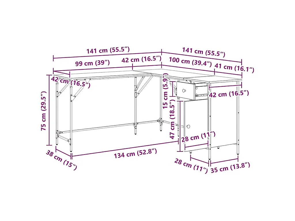 Scrivania Rovere Sonoma 141x141x75 cm in Legno Multistrato