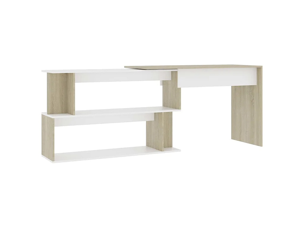 Bureau d'angle Blanc chêne sonoma 200x50x76cm Bois d’ingénierie