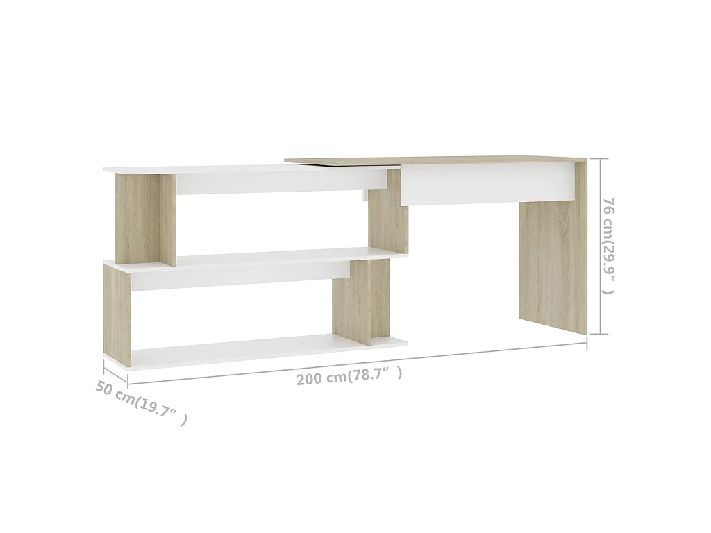 Bureau d'angle Blanc chêne sonoma 200x50x76cm Bois d’ingénierie