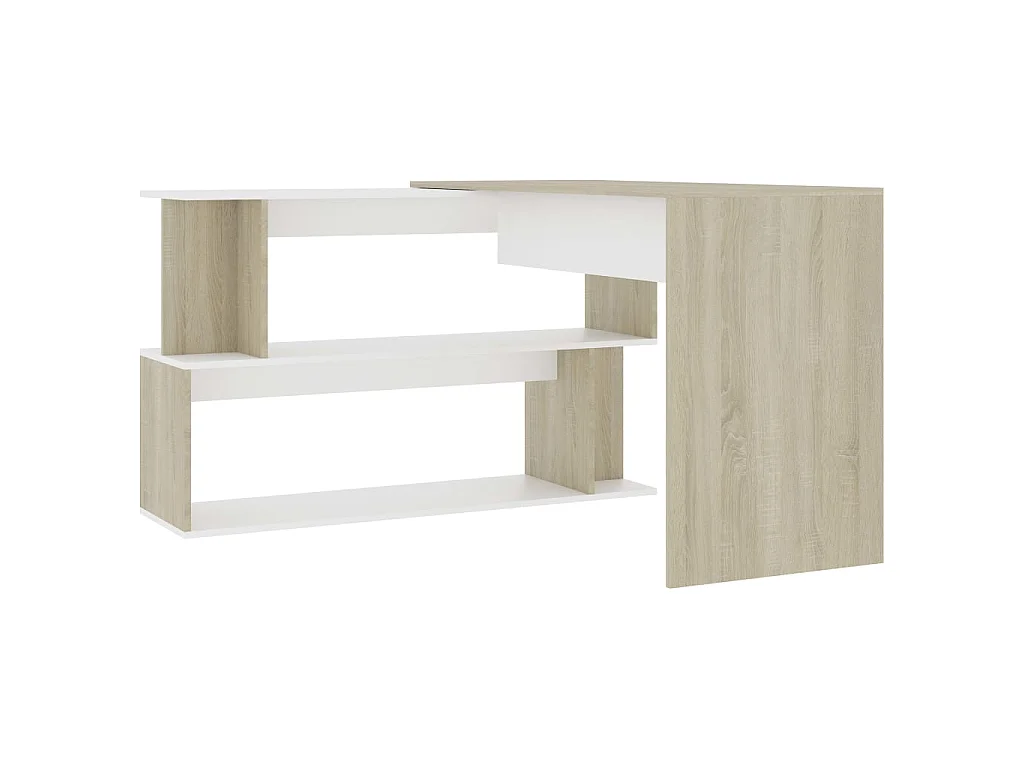 Bureau d'angle Blanc chêne sonoma 200x50x76cm Bois d’ingénierie