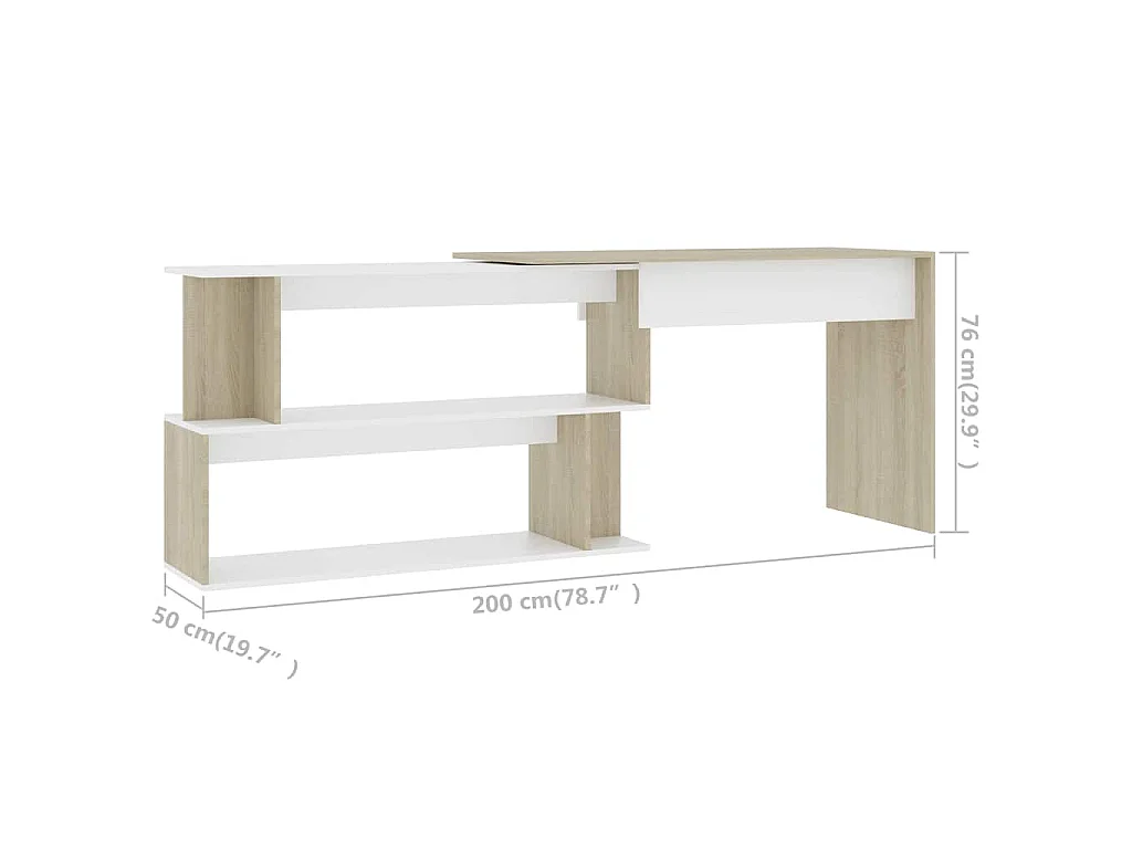 Bureau d'angle Blanc chêne sonoma 200x50x76cm Bois d’ingénierie