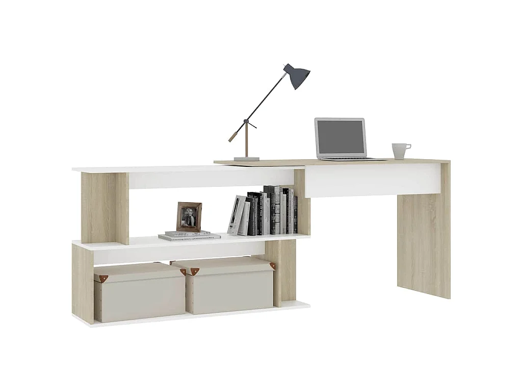 Bureau d'angle Blanc chêne sonoma 200x50x76cm Bois d’ingénierie