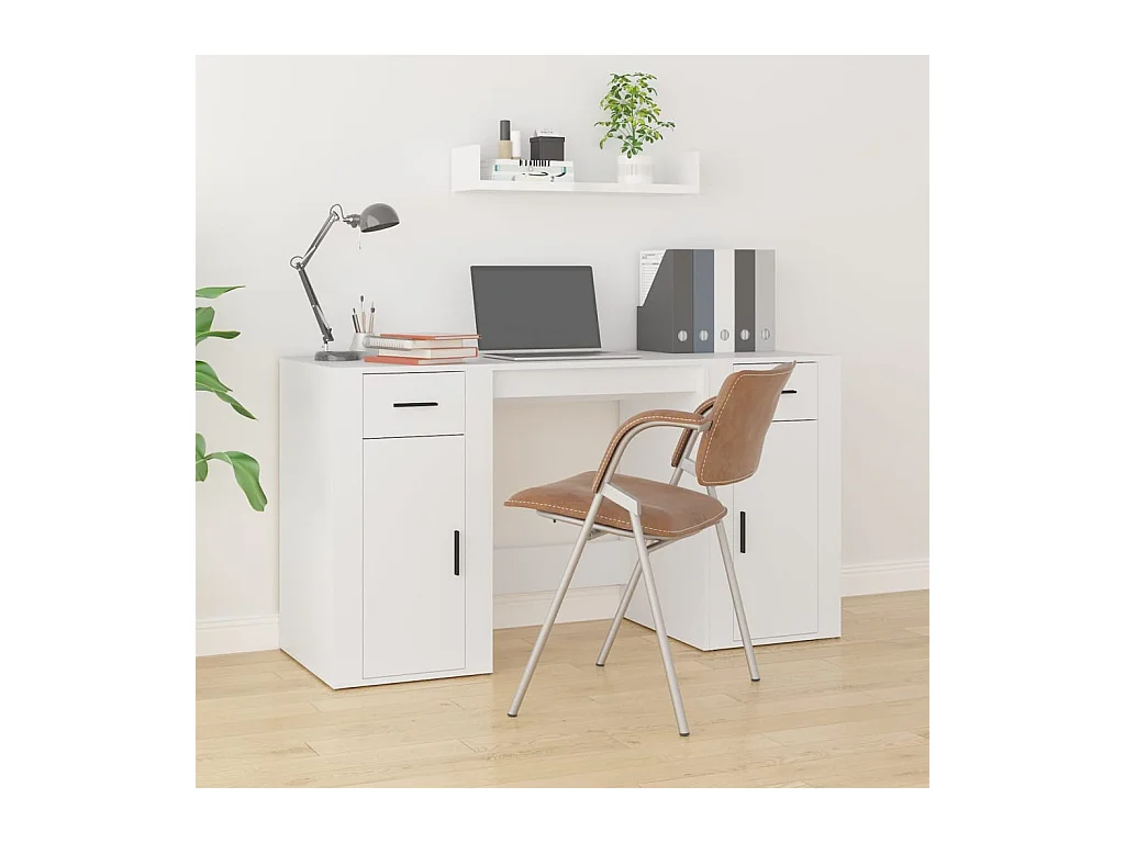 Bureau met kast bewerkt hout wit