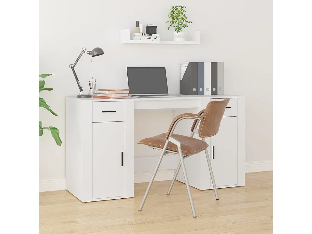 Bureau met kast bewerkt hout wit