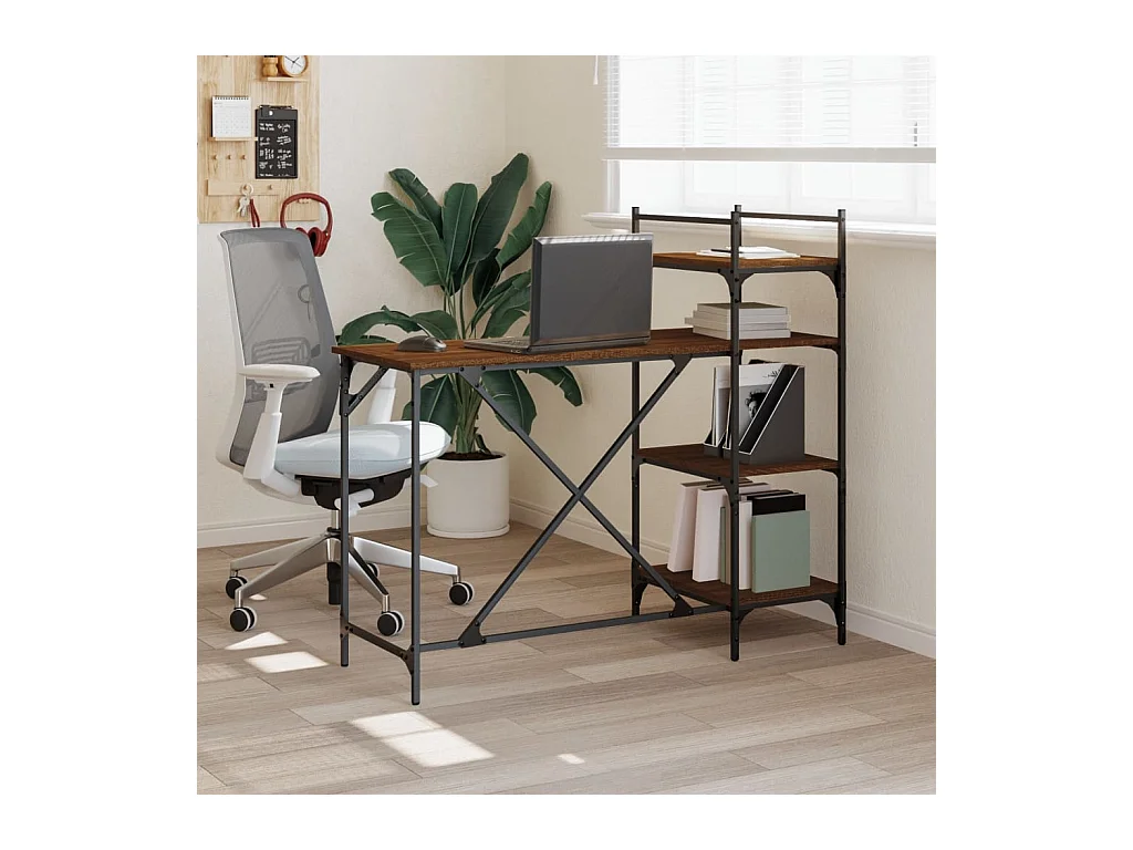 Bureau d'ordinateur avec étagères chêne marron 120x47x109 cm