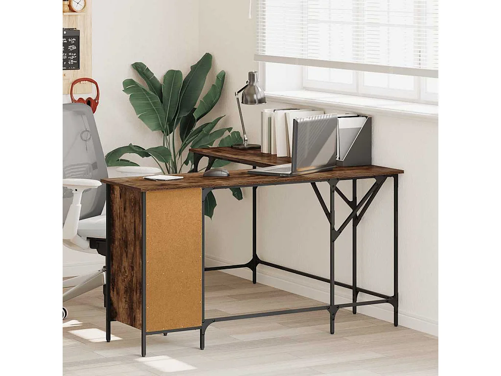 Bureau chêne fumé 141x141x75 cm bois d'ingénierie