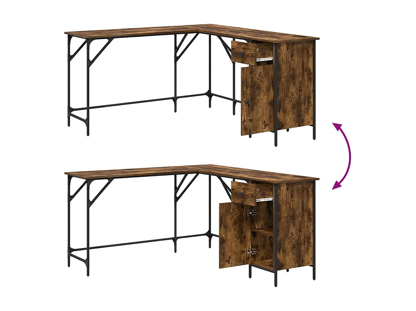 Bureau chêne fumé 141x141x75 cm bois d'ingénierie