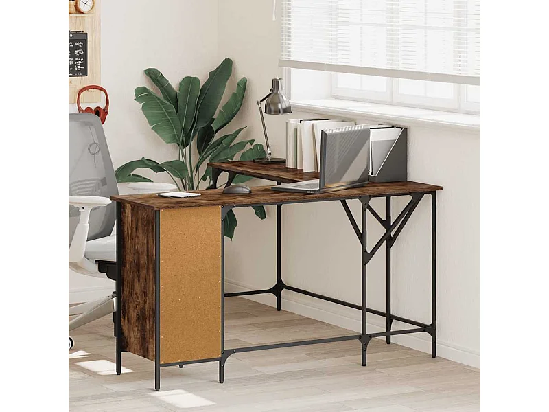 Bureau 141x141x75 cm bewerkt hout gerookt eikenkleurig