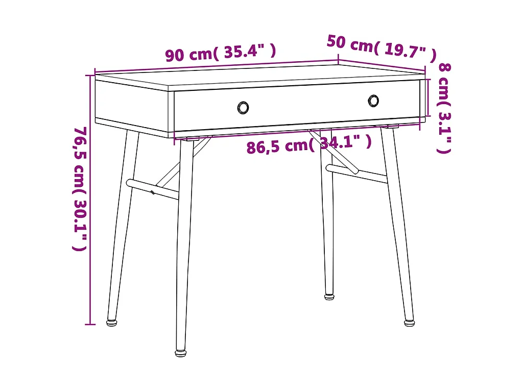 Computerbureau in antieke stijl met lade 90x50x76,5 cm groen