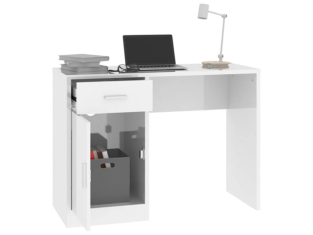Bureau avec tiroir et armoire Blanc brillant 100x40x73 cm
