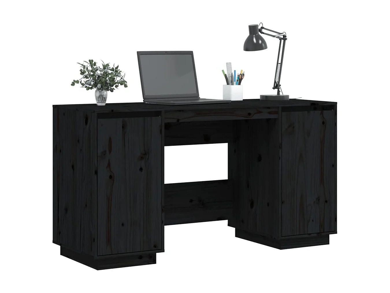 Bureau noir 140x50x75 cm bois massif de pin
