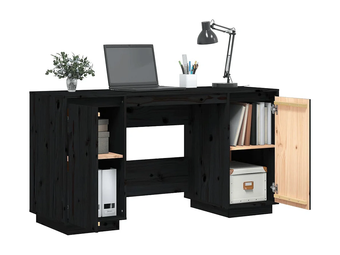 Bureau noir 140x50x75 cm bois massif de pin