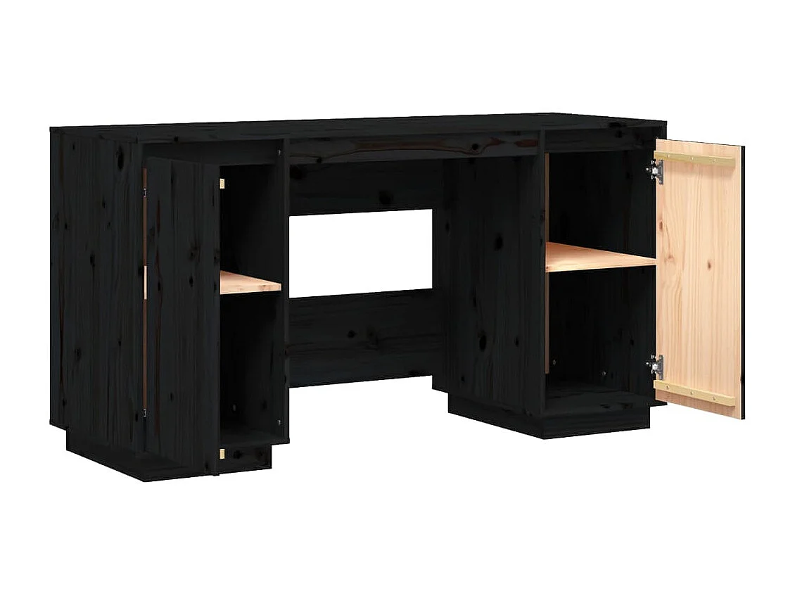 Bureau noir 140x50x75 cm bois massif de pin