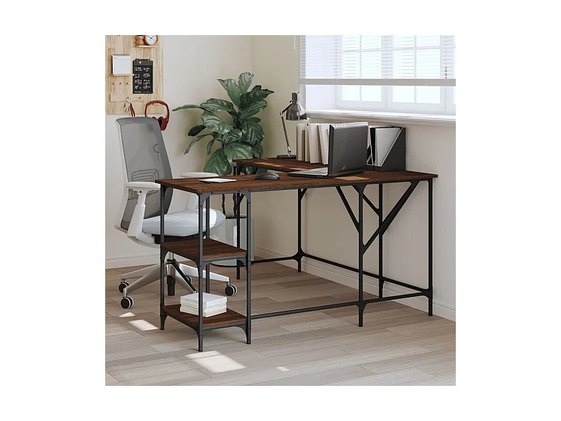 Secretária 139x139x75 cm derivados de madeira carvalho castanho