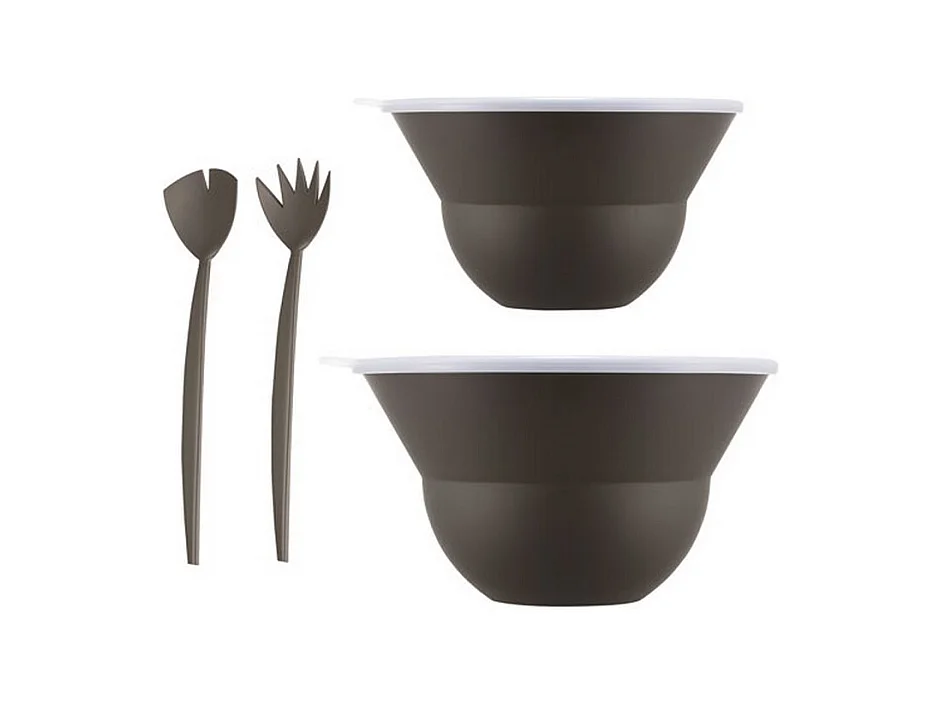 Bodum Lot de 2 saladiers 3l/4.9l avec couvercle + couverts marron - K2551-451-143S-1