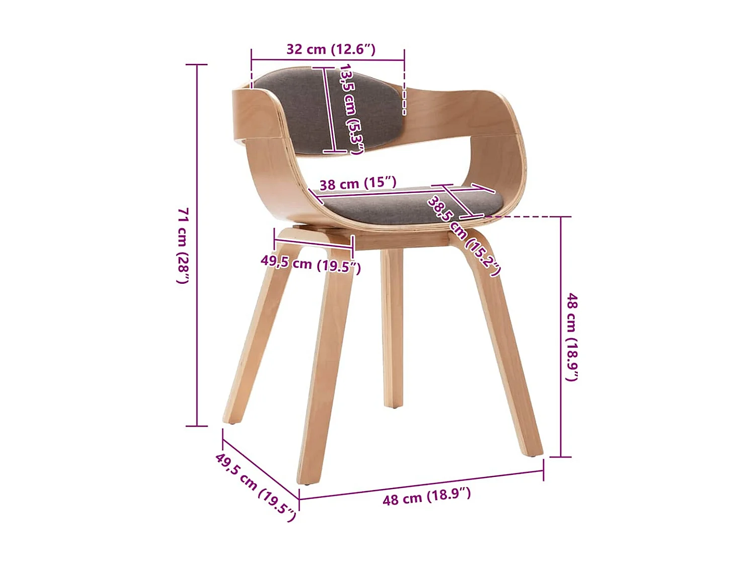 Eetkamerstoelen 2 st gebogen hout en stof taupe