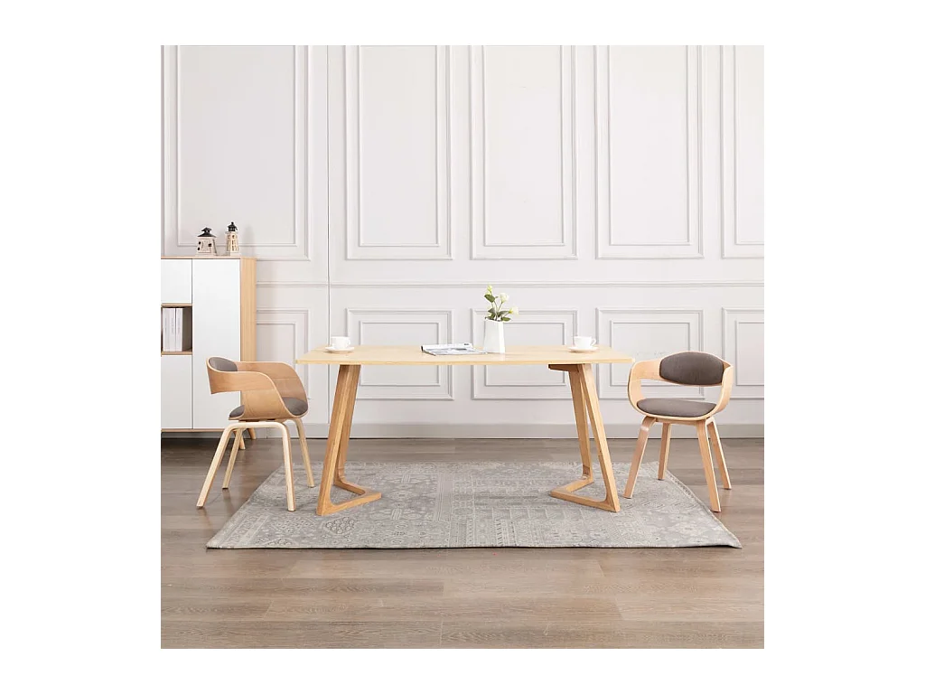 Chaises à manger lot de 2 bois courbé et tissu taupe