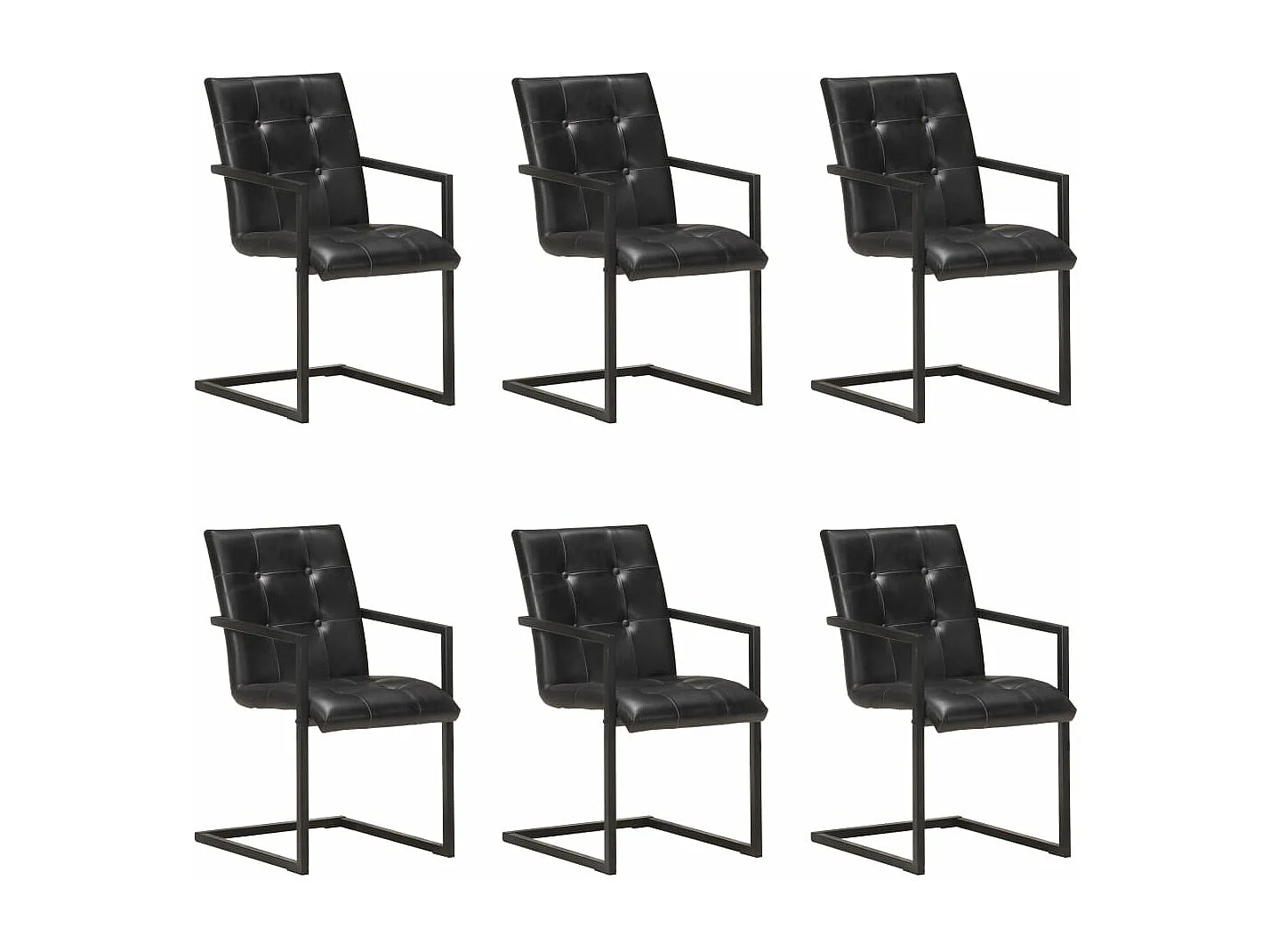 Chaises à manger cantilever lot de 6 noir cuir véritable