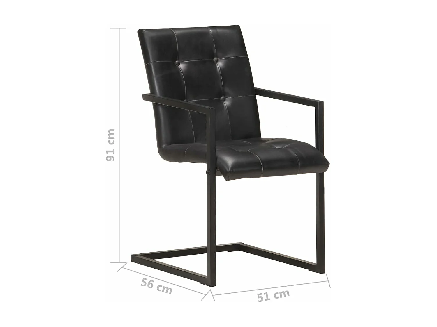 Chaises à manger cantilever lot de 6 noir cuir véritable