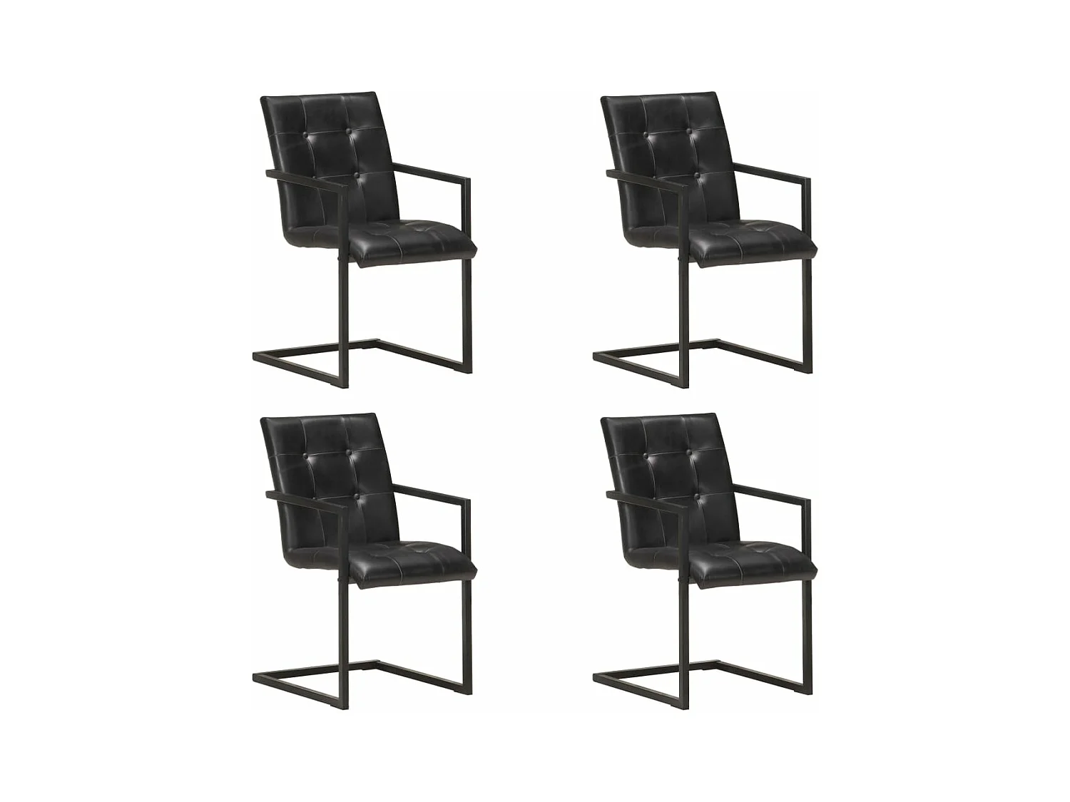 Chaises à manger cantilever lot de 4 noir cuir véritable