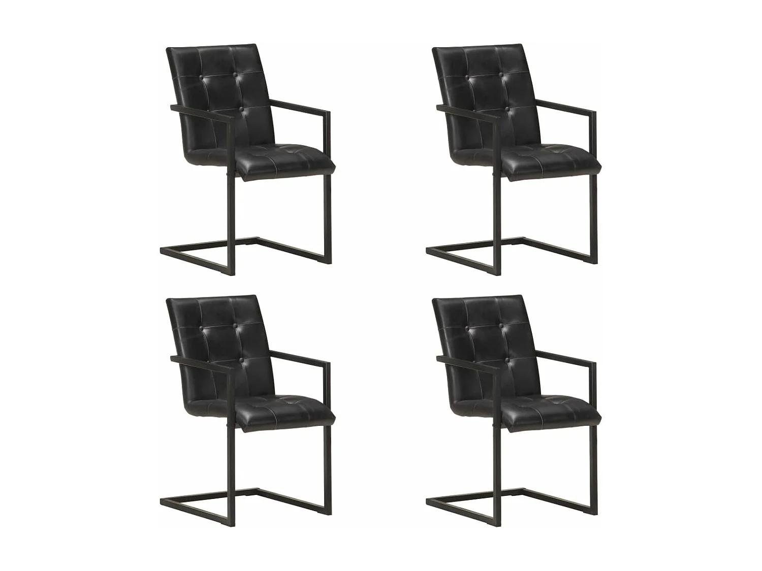 Chaises à manger cantilever lot de 4 noir cuir véritable