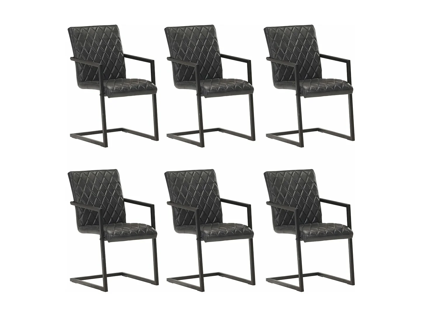 Chaises à manger cantilever lot de 6 noir cuir véritable