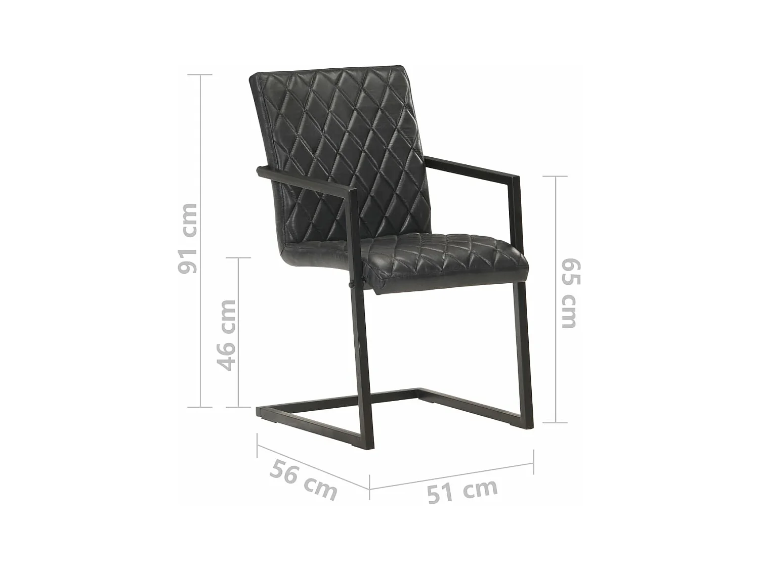 Chaises à manger cantilever lot de 6 noir cuir véritable