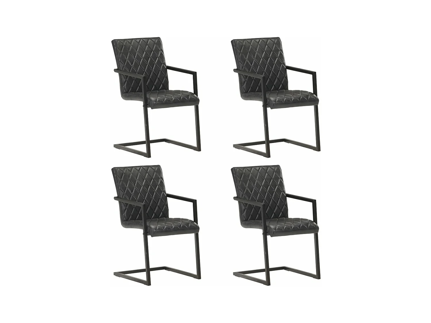 Chaises à manger cantilever lot de 4 noir cuir véritable