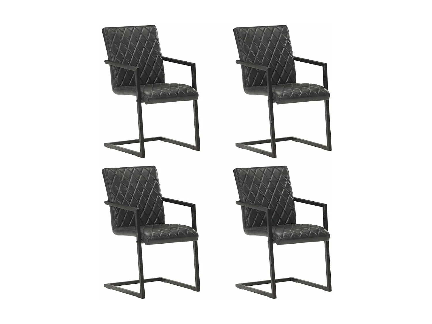 Chaises à manger cantilever lot de 4 noir cuir véritable