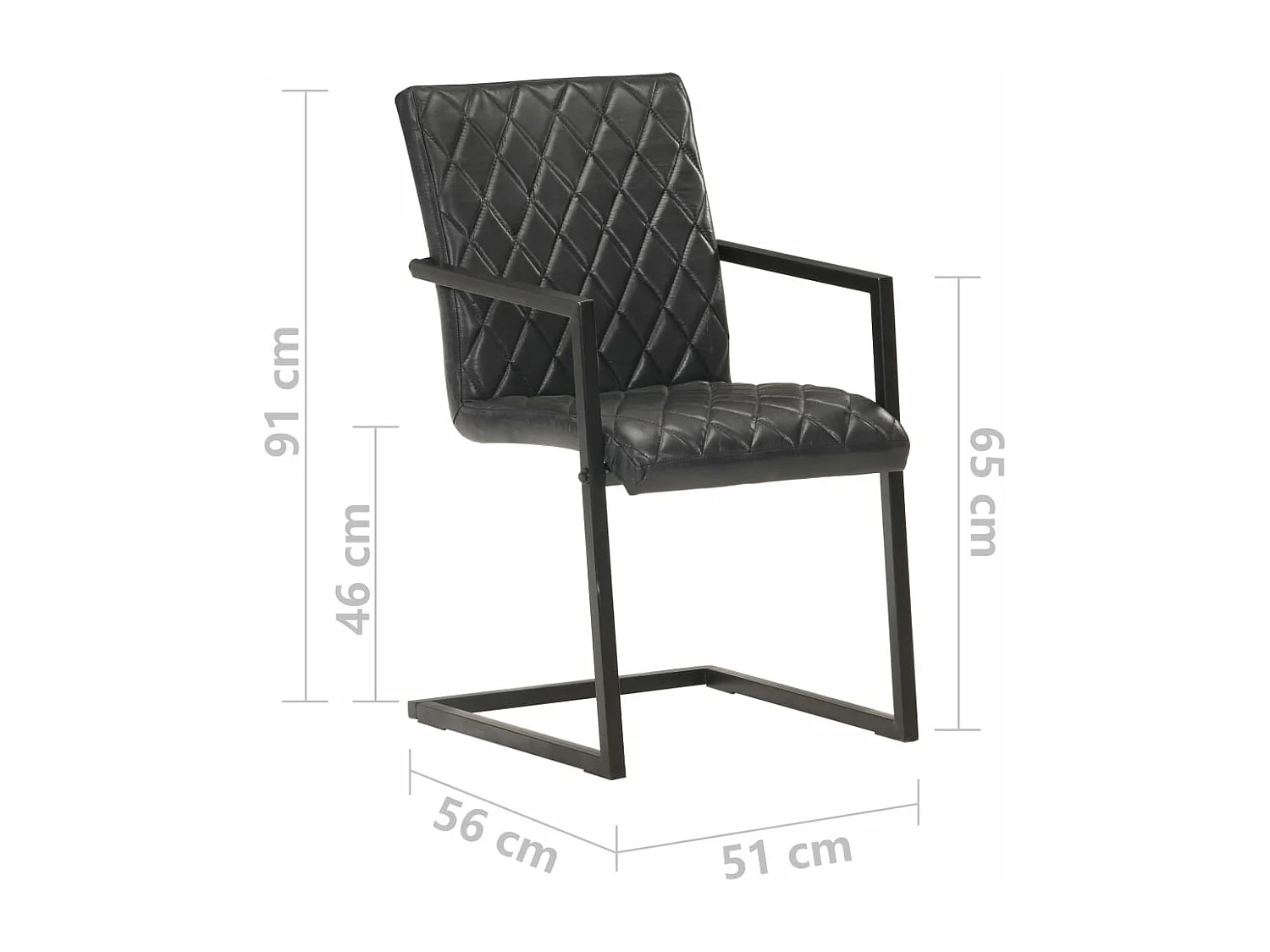 Chaises à manger cantilever lot de 4 noir cuir véritable
