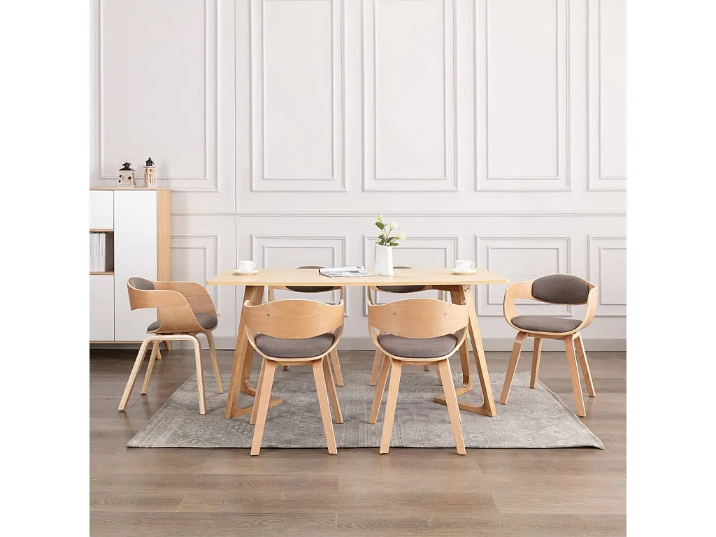 Eetkamerstoelen 6 st gebogen hout en stof taupe