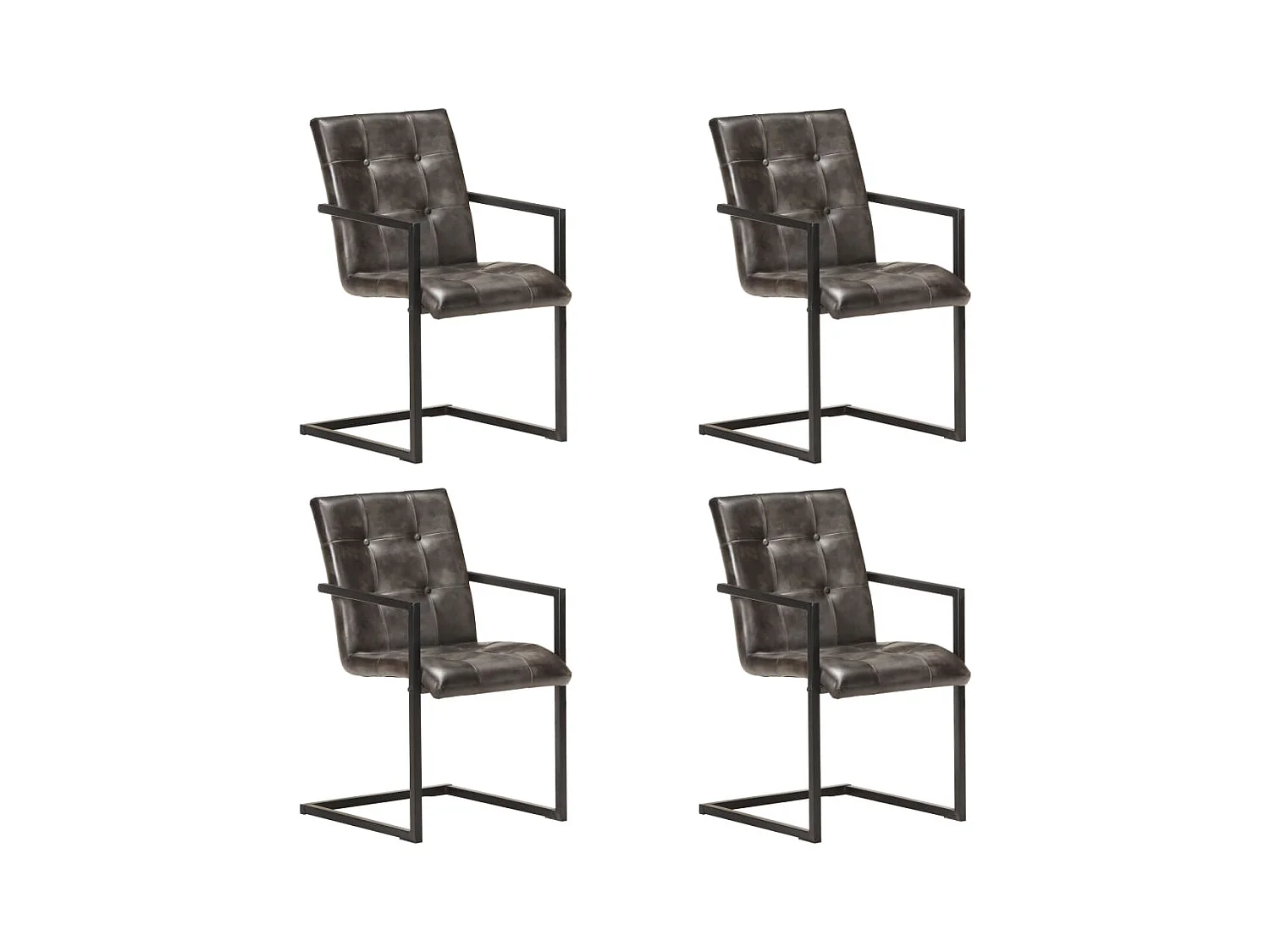 Chaises à manger cantilever lot de 4 gris cuir véritable