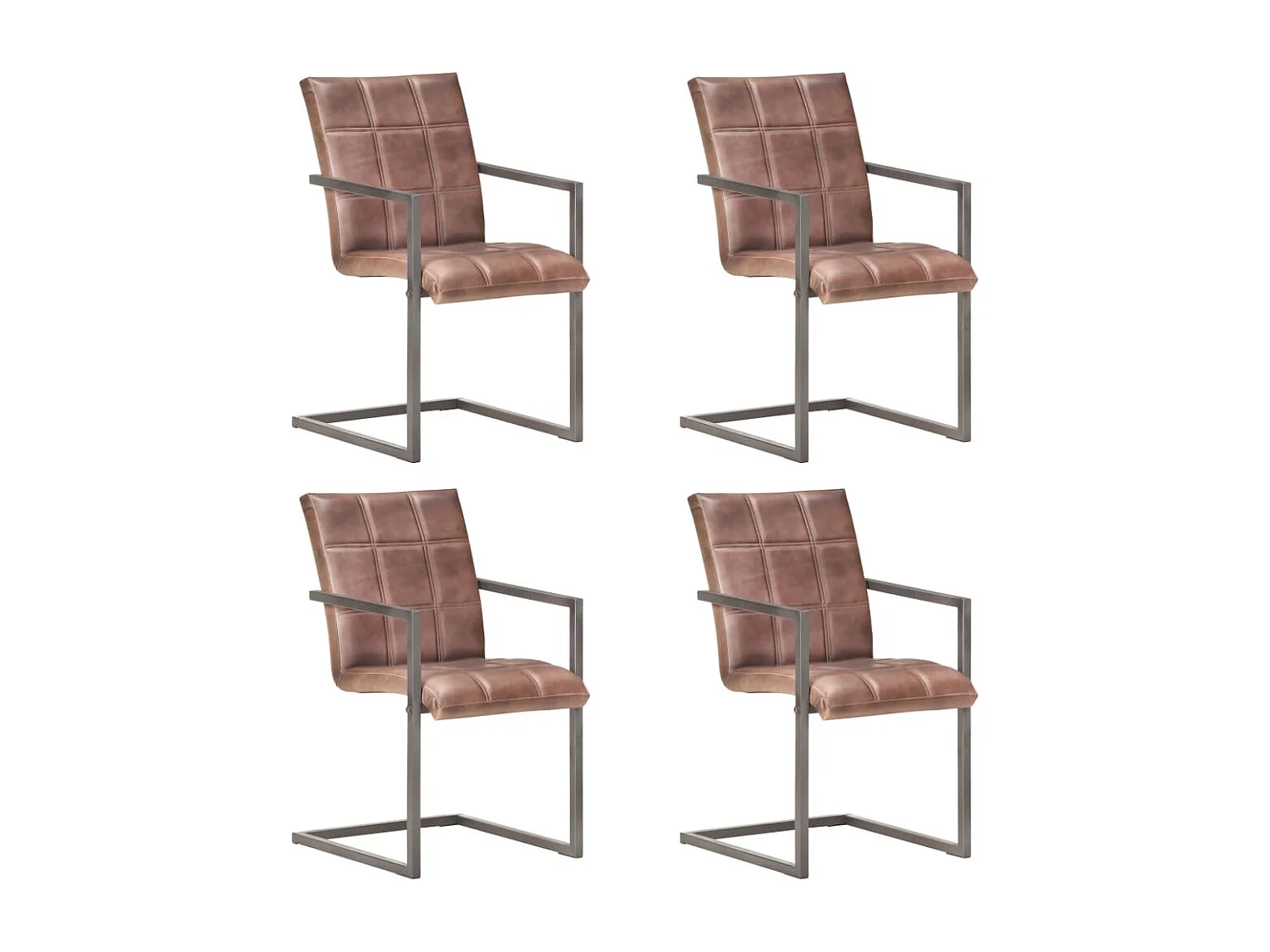 Cadeiras jantar cantilever 4 pcs couro genuíno castanho velho