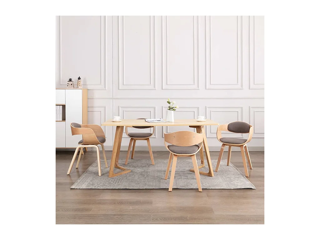 Chaises à manger lot de 4 bois courbé et tissu taupe