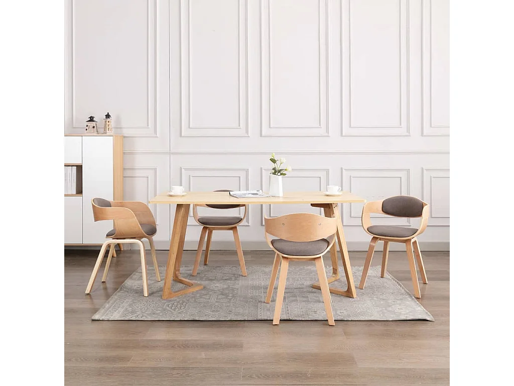 Cadeiras jantar 4 pcs madeira curvada/tecido cinza-acastanhado