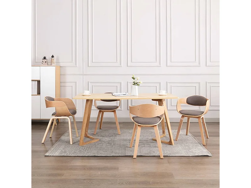 Cadeiras jantar 4 pcs madeira curvada/tecido cinza-acastanhado