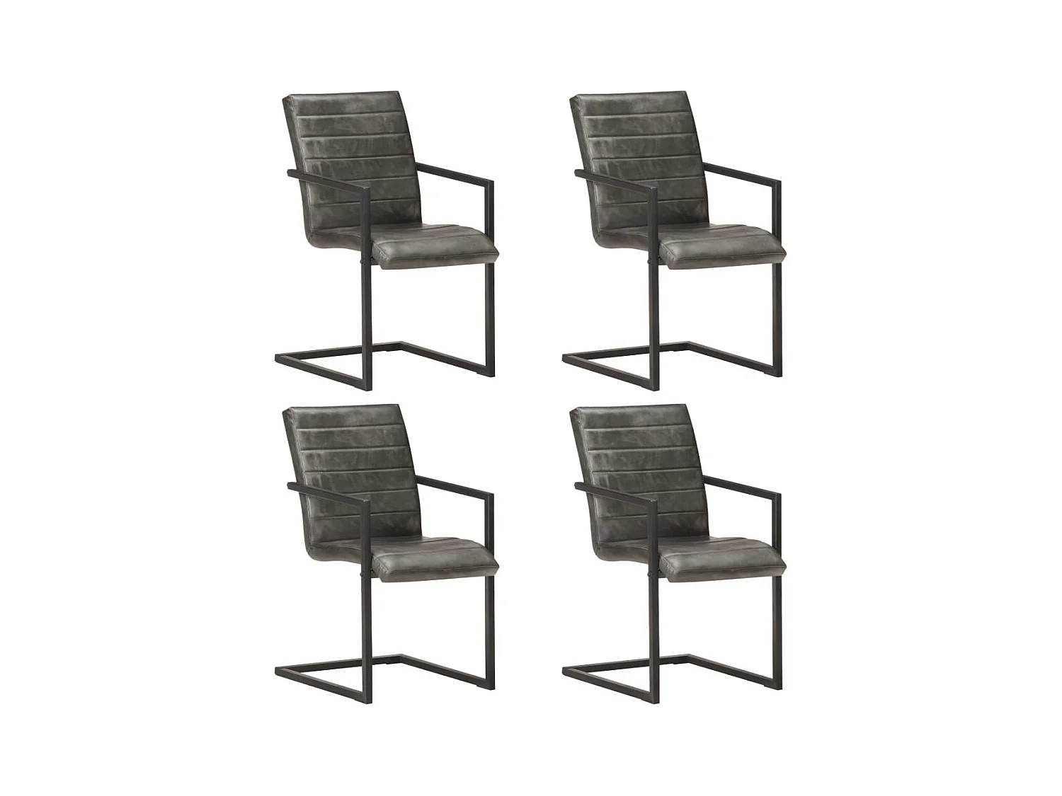 Chaises à manger cantilever lot de 4 gris cuir véritable