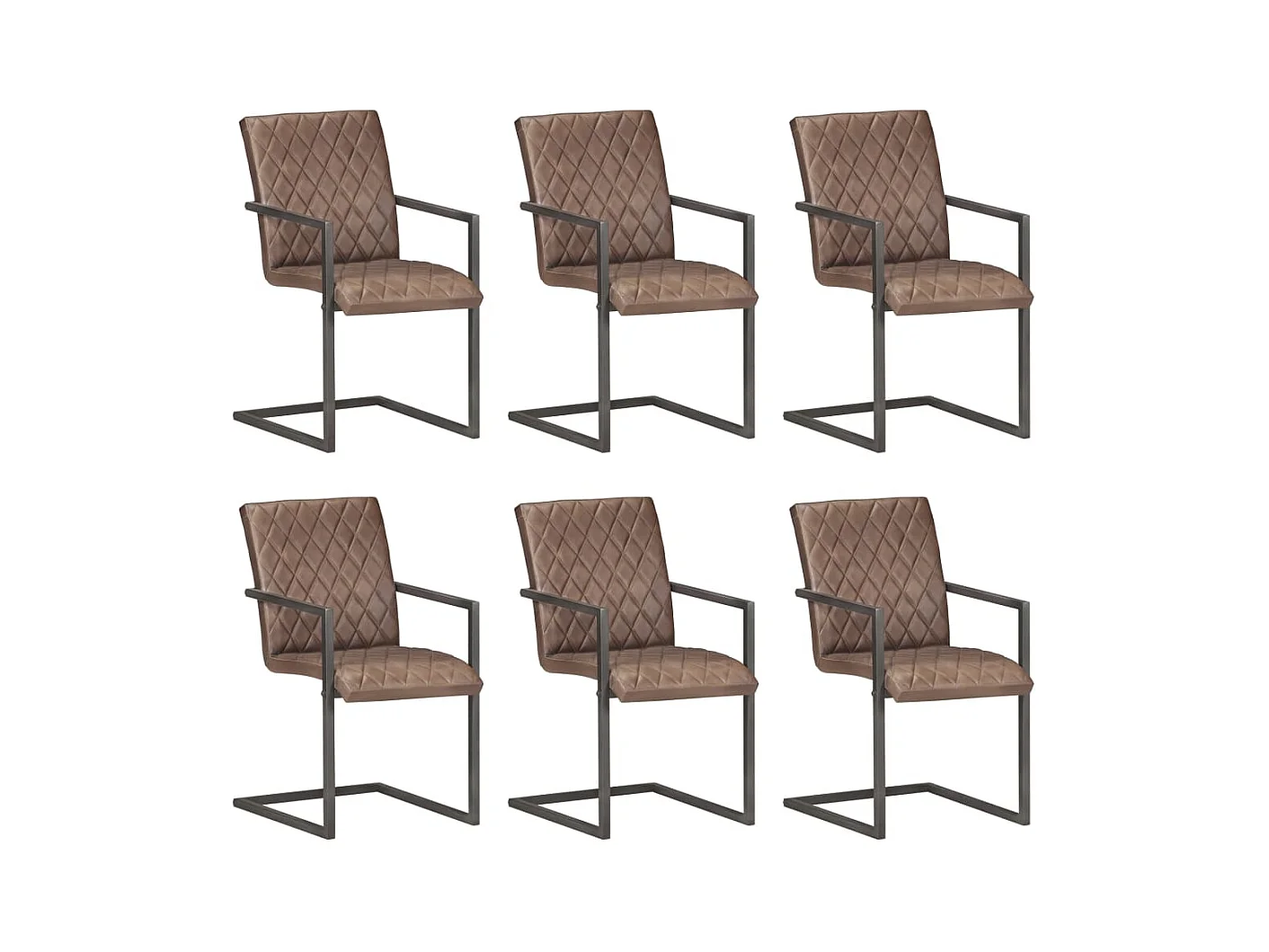 Chaises à manger cantilever lot de 6 marron cuir véritable