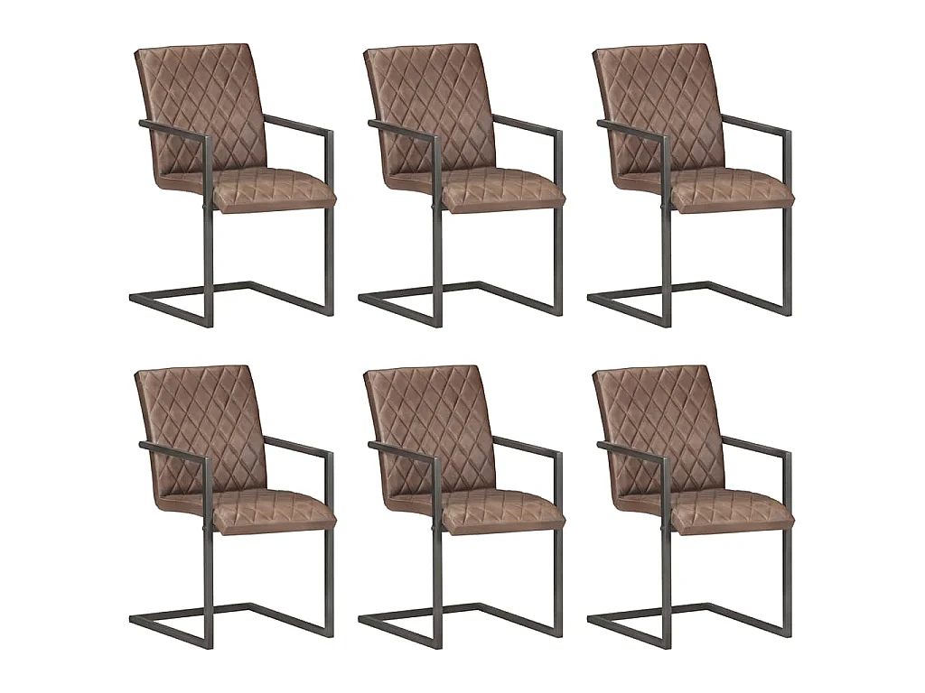Chaises à manger cantilever lot de 6 marron cuir véritable