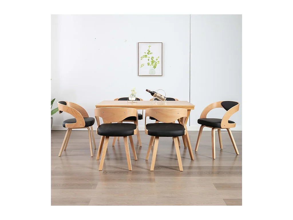 Chaises à manger lot de 6 noir bois courbé et similicuir