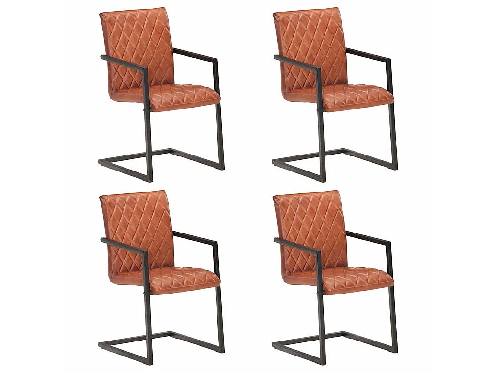 Chaises à manger cantilever lot de 4 marron cuir véritable