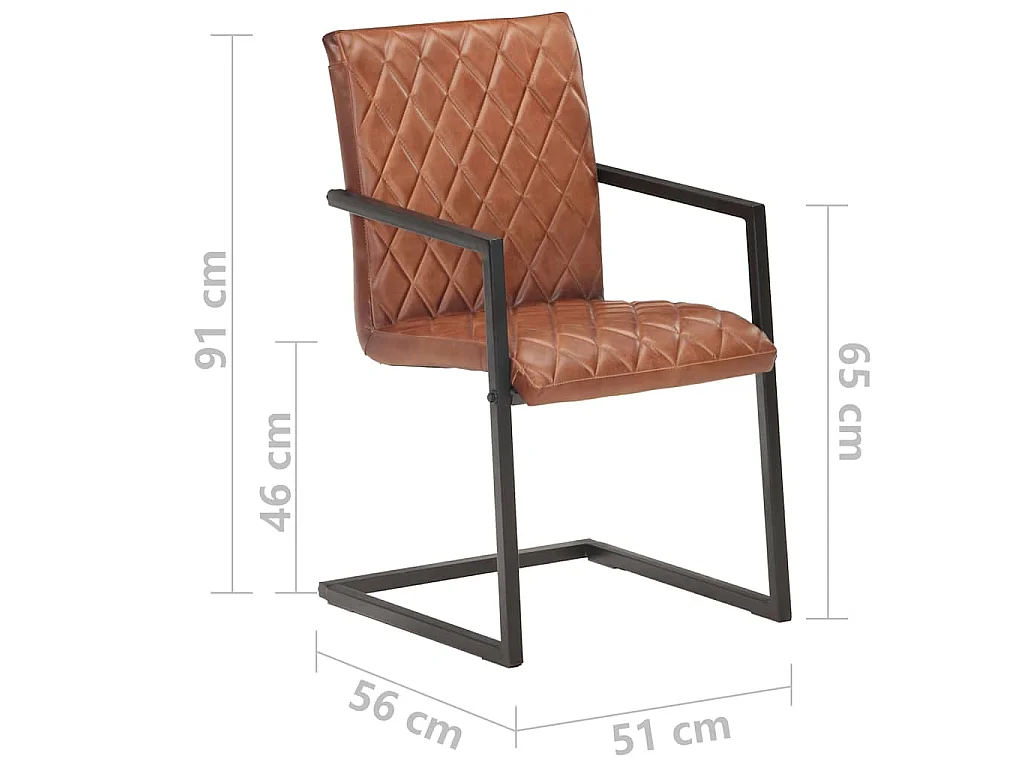 Chaises à manger cantilever lot de 4 marron cuir véritable