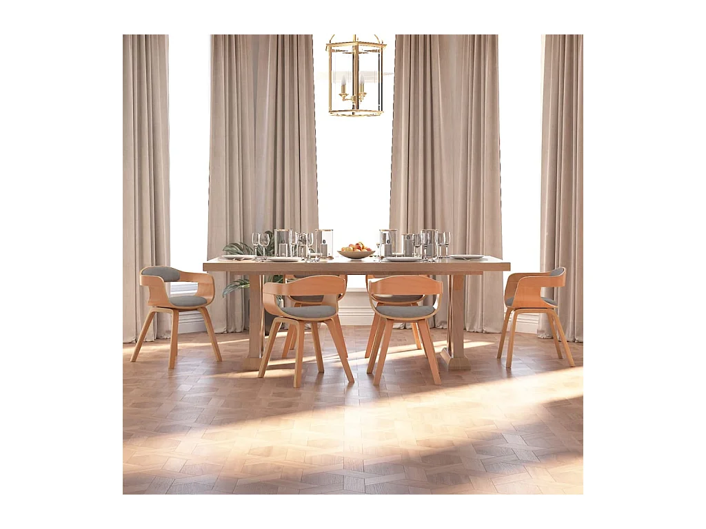 Chaises à manger lot de 6 taupe bois courbé et tissu