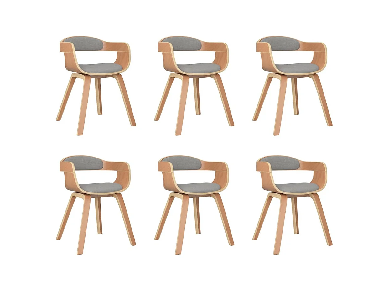 Chaises à manger lot de 6 taupe bois courbé et tissu