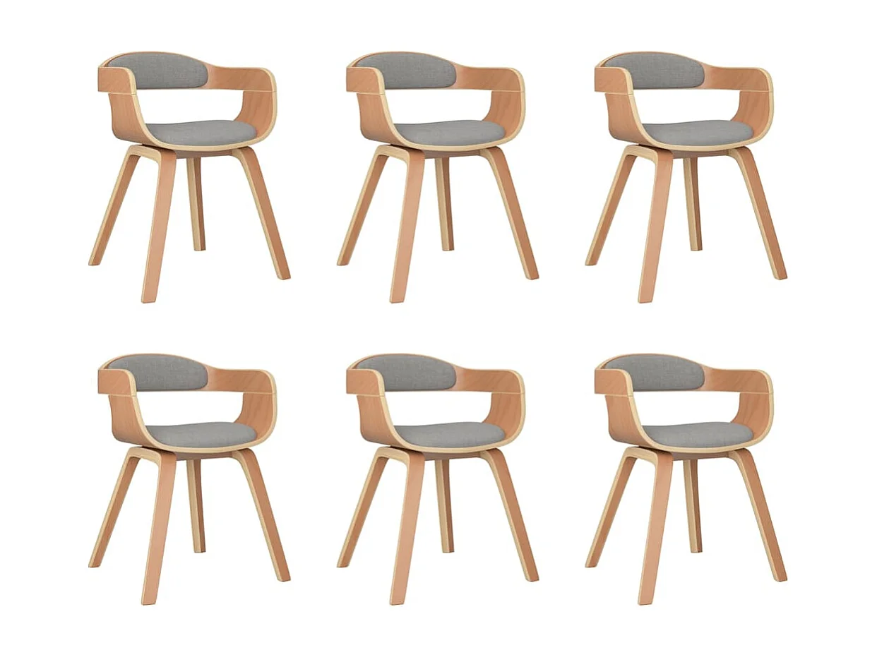 Chaises à manger lot de 6 taupe bois courbé et tissu