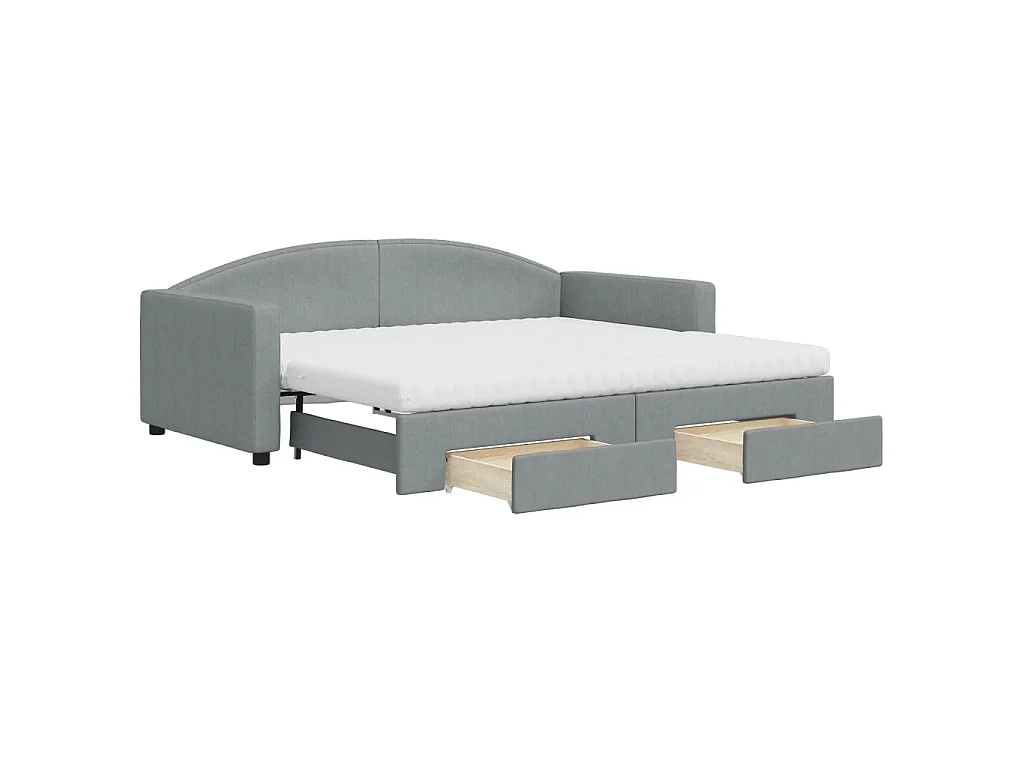 Slaapbank met onderschuifbed en lades 90x190 cm stof lichtgrijs